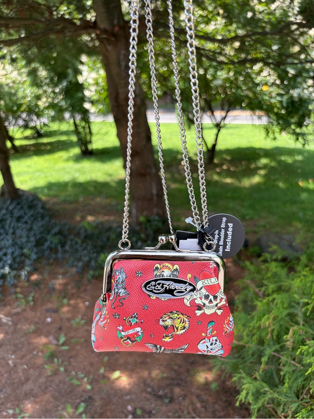 Ed Hardy Red Tattoo-Print Kiss-Lock Shoulder Bag NWT - Picture 8 of 8